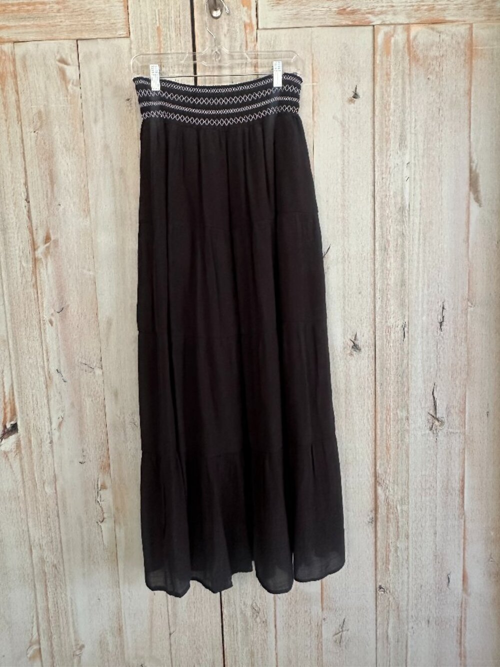 Black Gauze Smocked Maxi Skirt - Size L